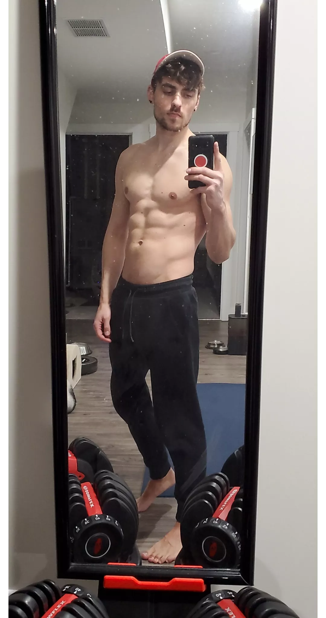 Messy hair, dirty mirror, but the lighting was nice, so here's a tacky mirror-selfie posted by SexyPharmBoy