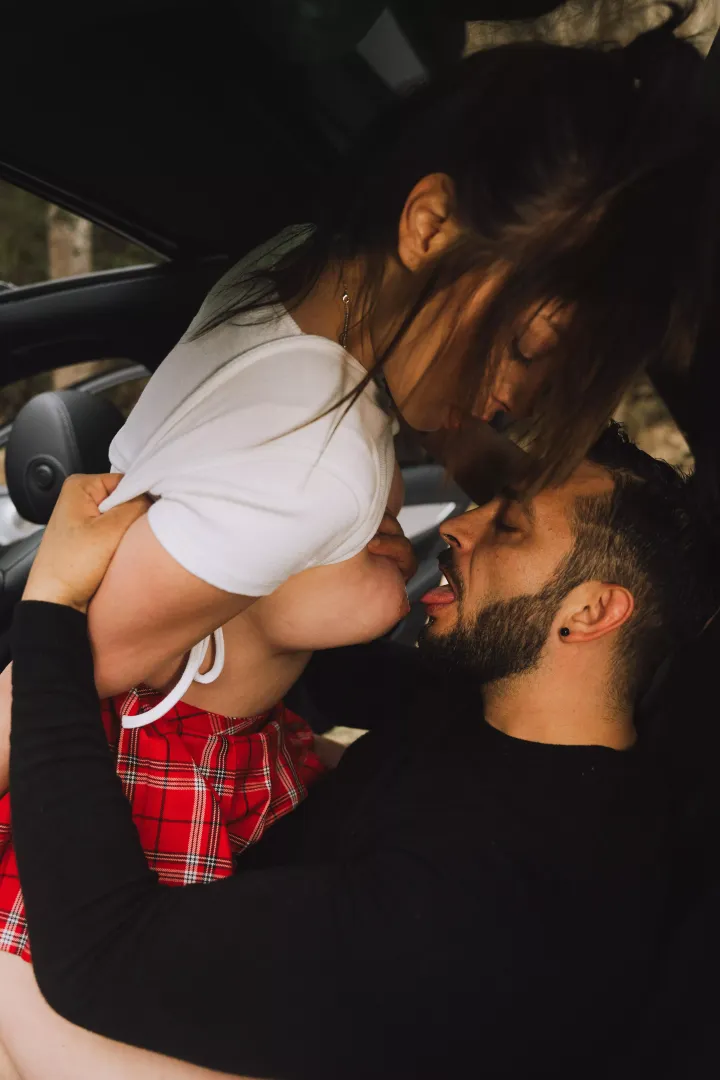 Sexy red skirt in black car 😈 by brankopia