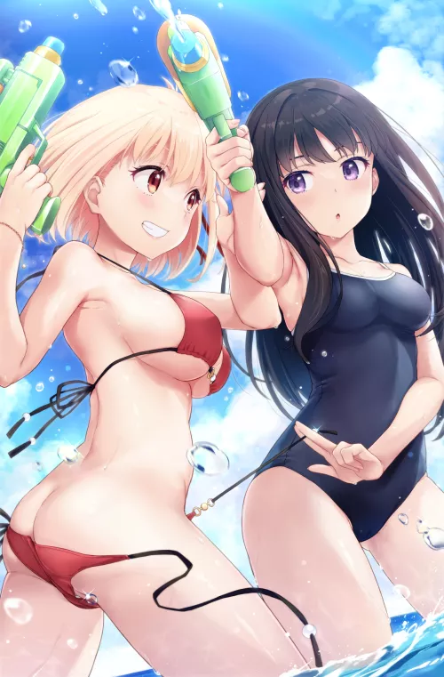 Chisato And Takina Playing Around (Lycoris Recoil) by Csxc