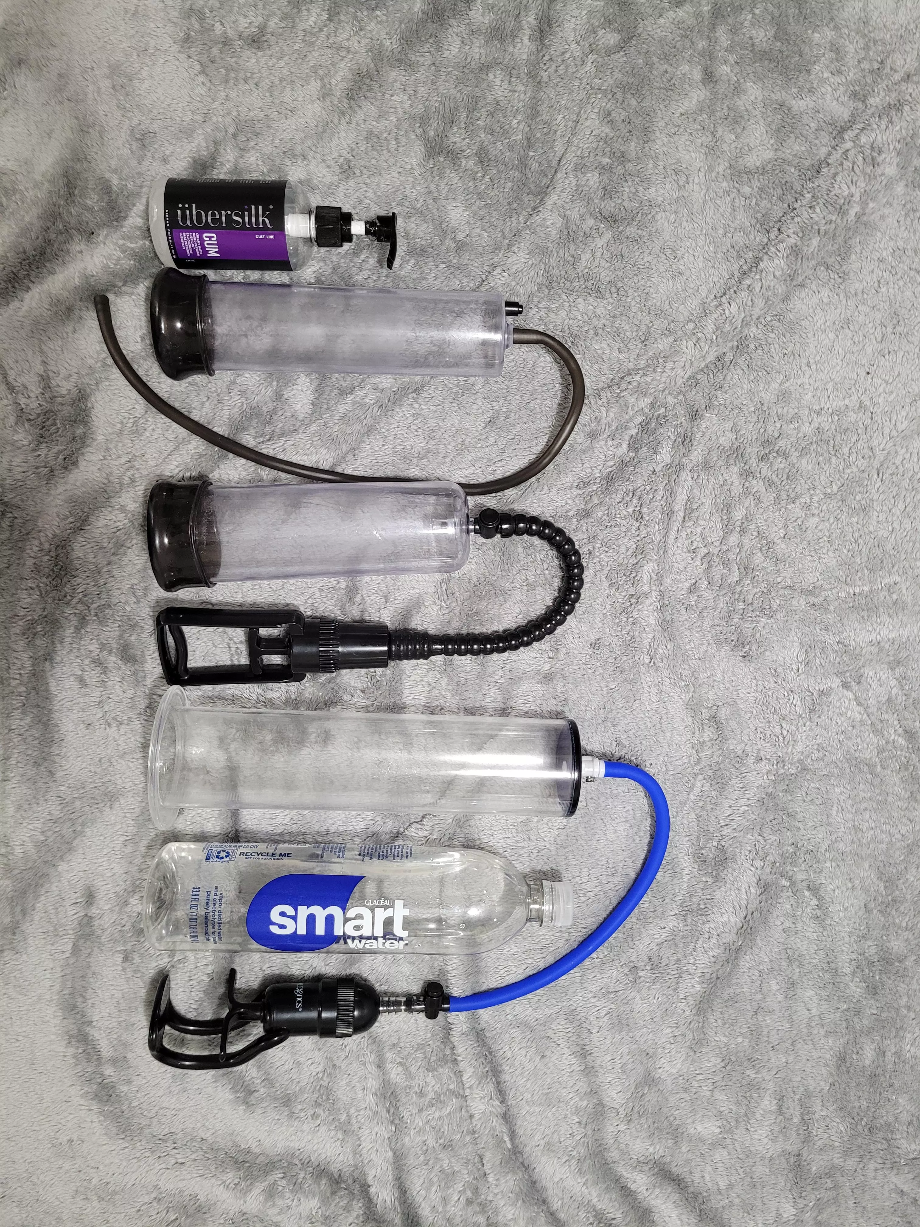 My setup by request. The first one I use as a fleshlight 🤤(33.8fl oz bottle for comparison) posted by Stridershinobi