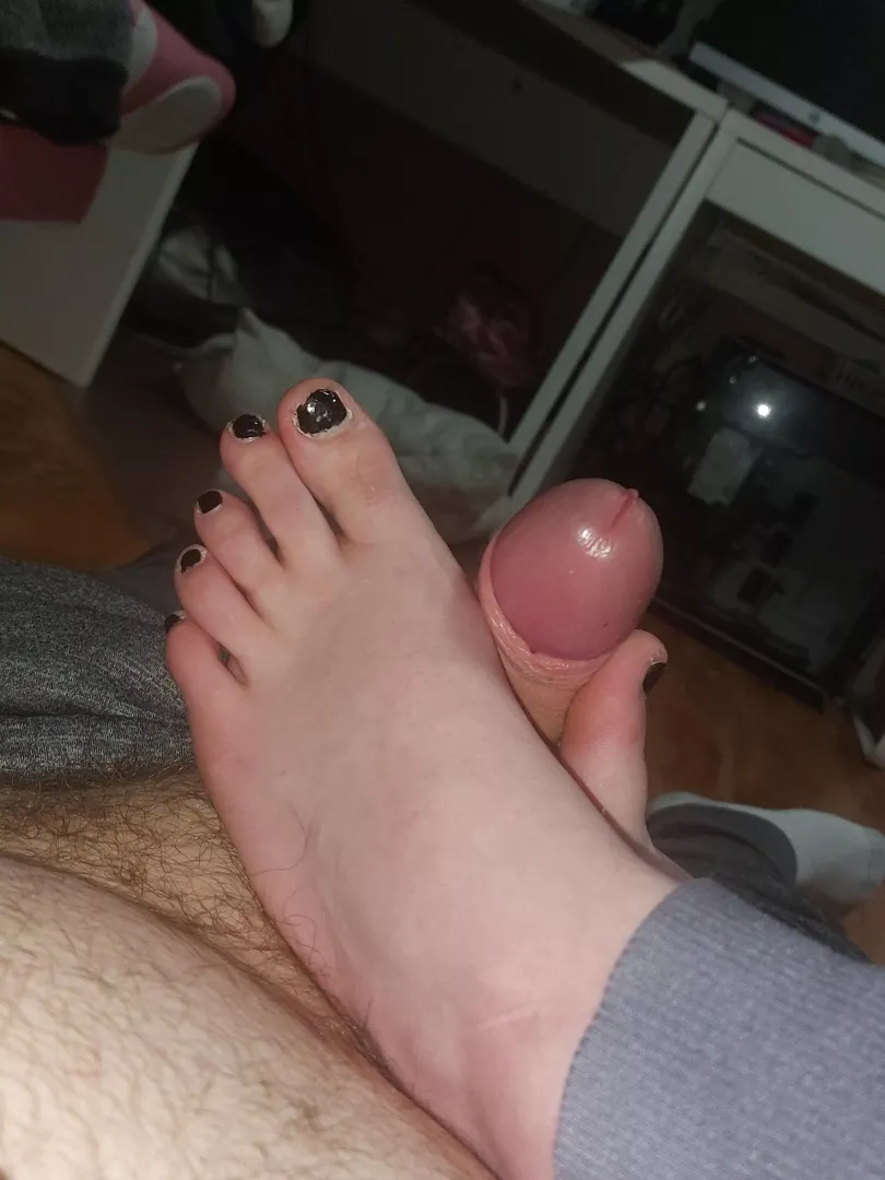 Nothing he loves more then me rubbing his cock with my feet 😌 ❤️🖤❤️ by Party_Time_Feet