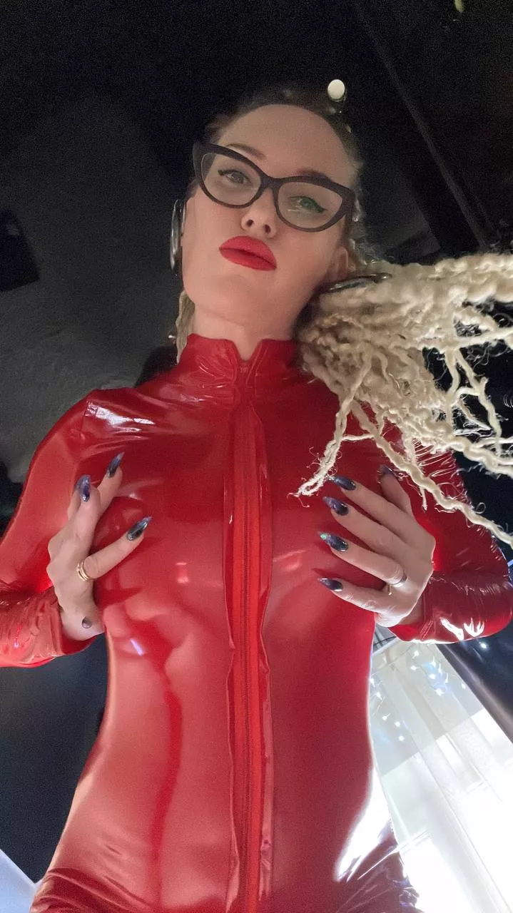 Black glasses and red tight clothes posted by BadAssBitchXX