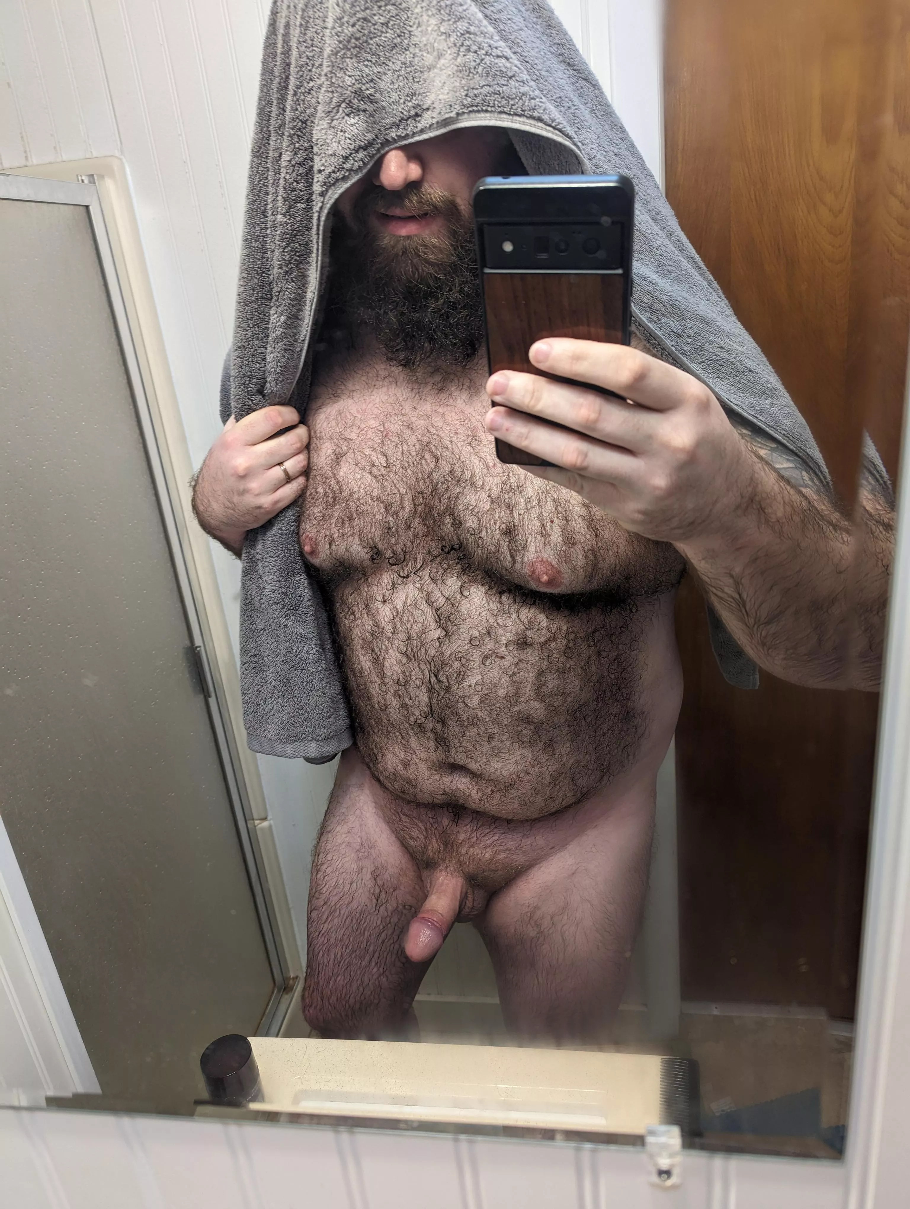 Fresh out of the shower, getting ready to start the day. posted by BeardedAnonnn
