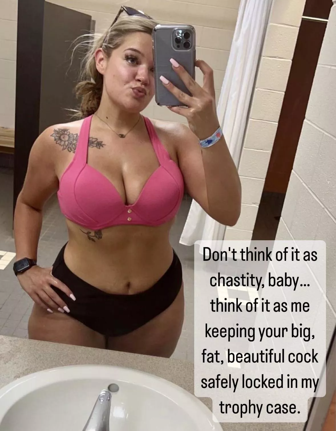 Locked up in her trophy case posted by keyholdercaptions