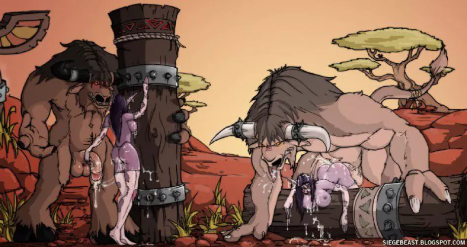 Minotaurs in their natural habitat: balls deep in Night Elf pussy. (siegebeast) by Bedroom_Beastie