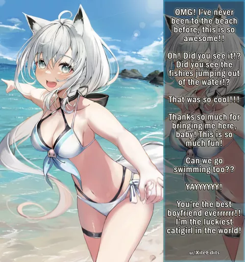Taking your girlfriend to the beach for the first time! [Catgirl][SUPER Wholesome][GFE][Hand holding][Excited][Swimsuit] by XileEdits