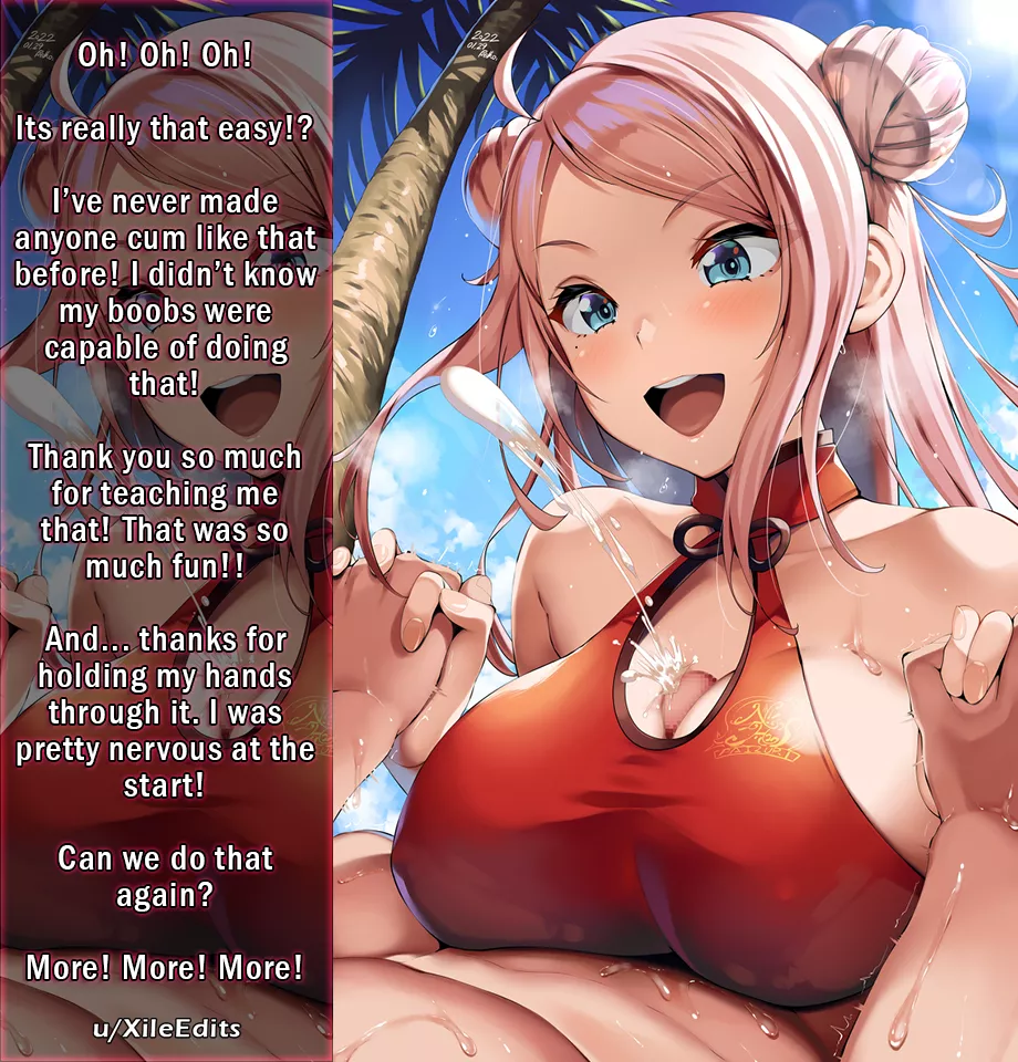 Teaching your girlfriend how to give a titjob! [Super Wholesome][Cum on tits][Big tits][Beach][Very happy/enthusiastic] posted by XileEdits