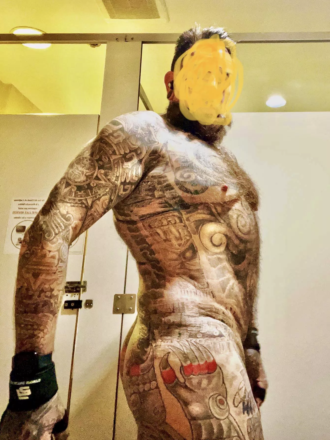 Thought I’d drop a pic from the gym - I was covered in sweat and could feel it run down my leg- still no shower on day 3. posted by bstfkr69