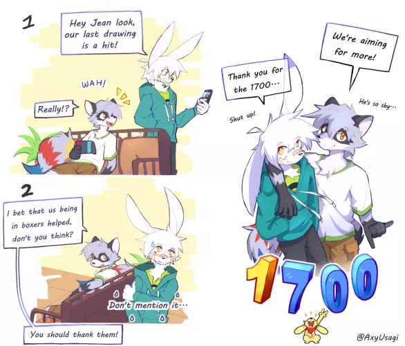 I got to 1700 follows on Twitter and made a comic to celebrate! [Art by me: @AxyUsagi] by AxY_Usagi