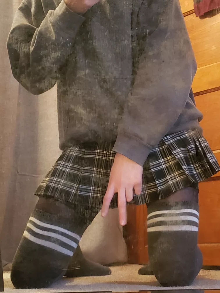 Nothing comfier than a skirt and oversized hoodie from my SO ❤ posted by -dumb-femboy