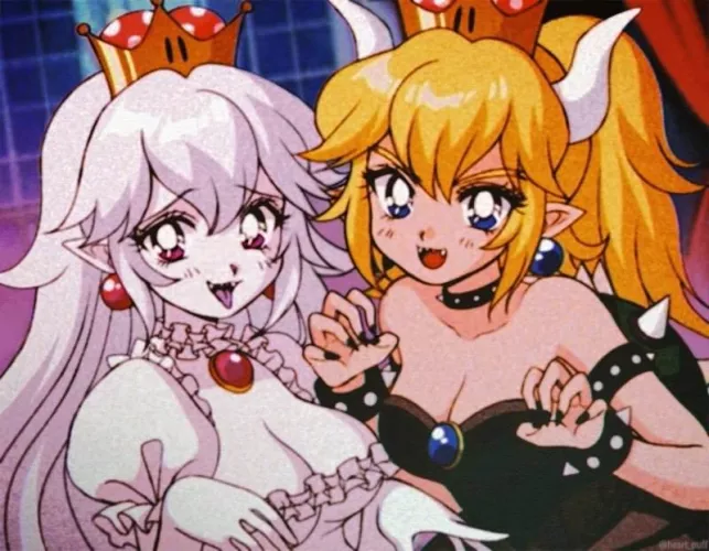 90's anime-inspired Bowsette and Booette by Usual_Aerie_2330