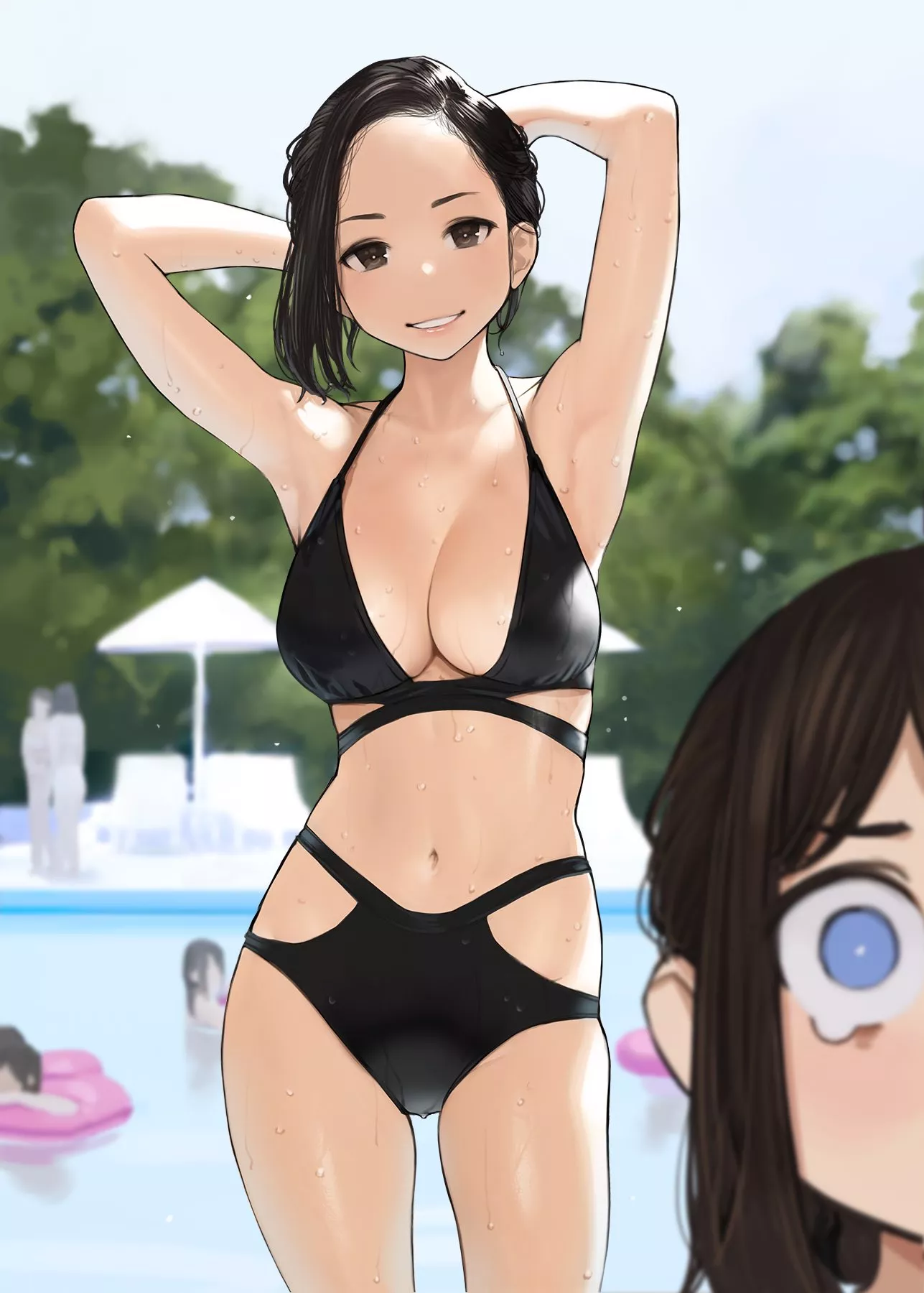 Curvy Senpai-san Flaunting her Black Bikini infront Douki-chan [Ganbare Douki-chan] (Yomu) posted by ecchi_neko