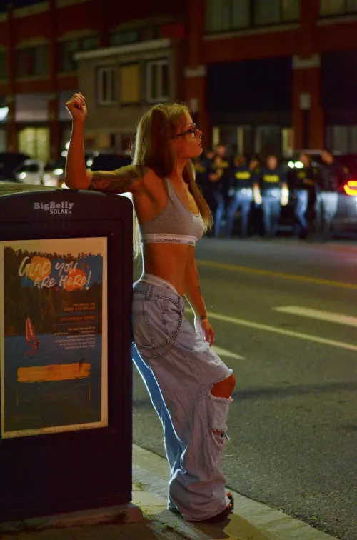 Strolling the streets at night, with the enforcers never far behind by RoraPickle