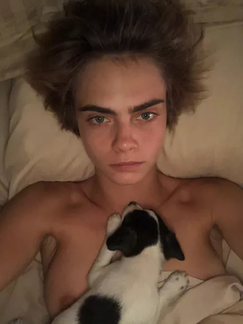 Cara Delevigne Topless with Dog by kraterhole