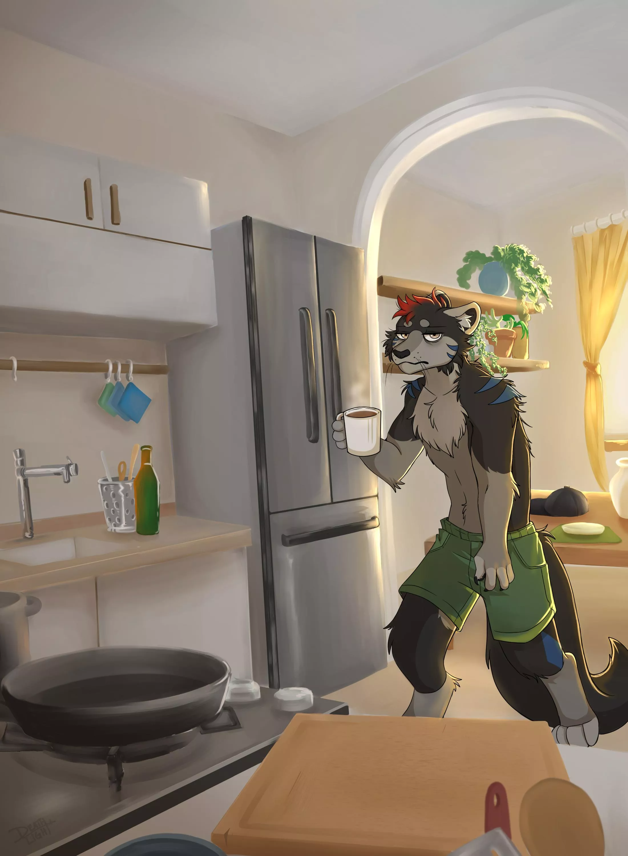 This weasel (OC) needs another brew to wake up. (Art by DeathLight/AsgardianArtist) posted by Auraxls