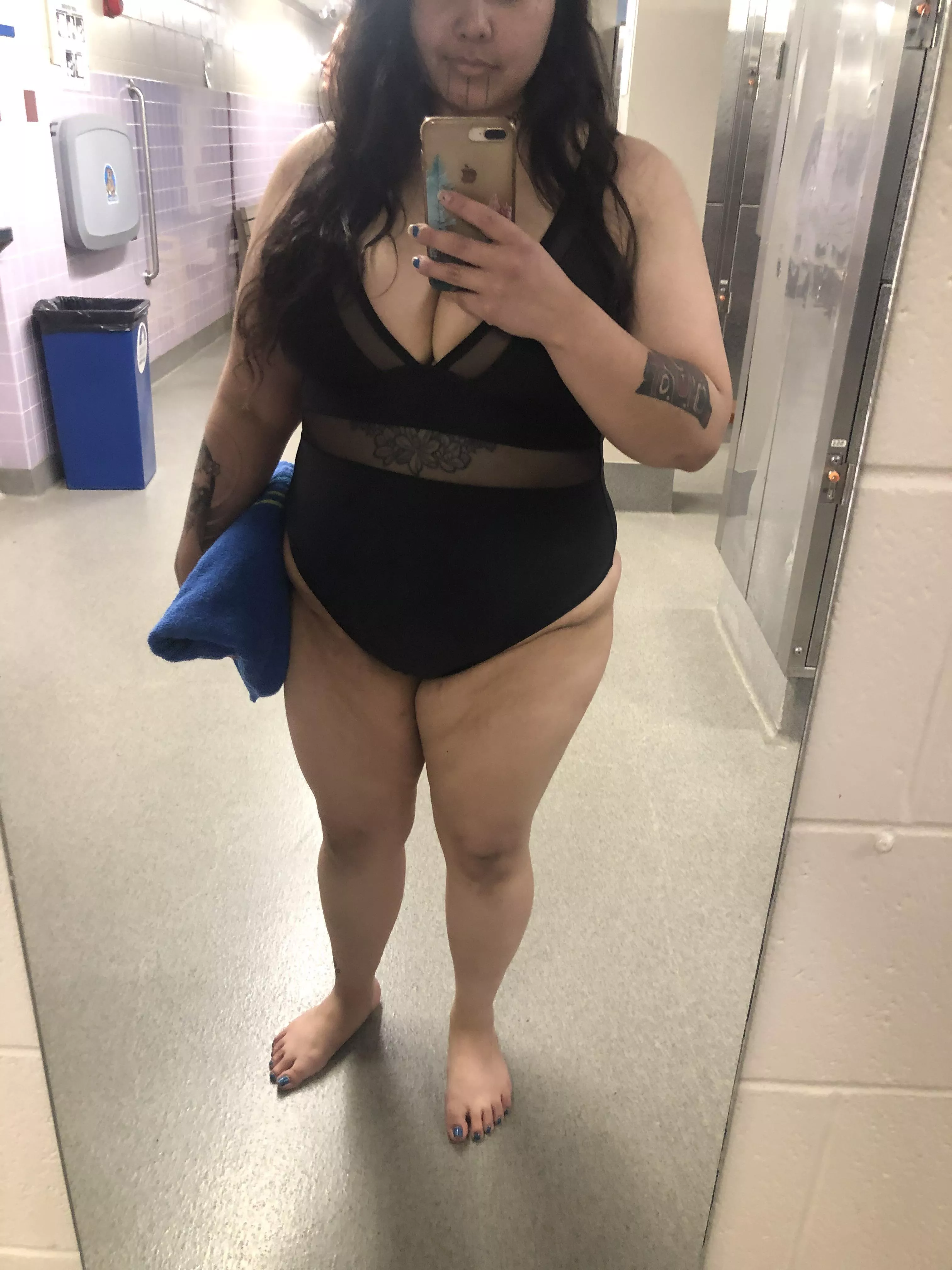 Went to the pool the other day and finally got to use my new swimsuit. 🖤 posted by NattiveKitten