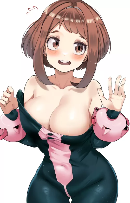 Ochako getting out of her Hero Costume (zd / @zx623723) by Burnburncutebabe