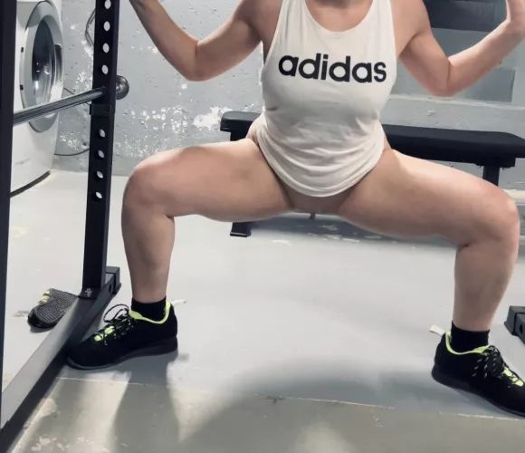 Showing my pussy while I squat. Msg me for video link of the full set. [f] by nakedpowerlifter