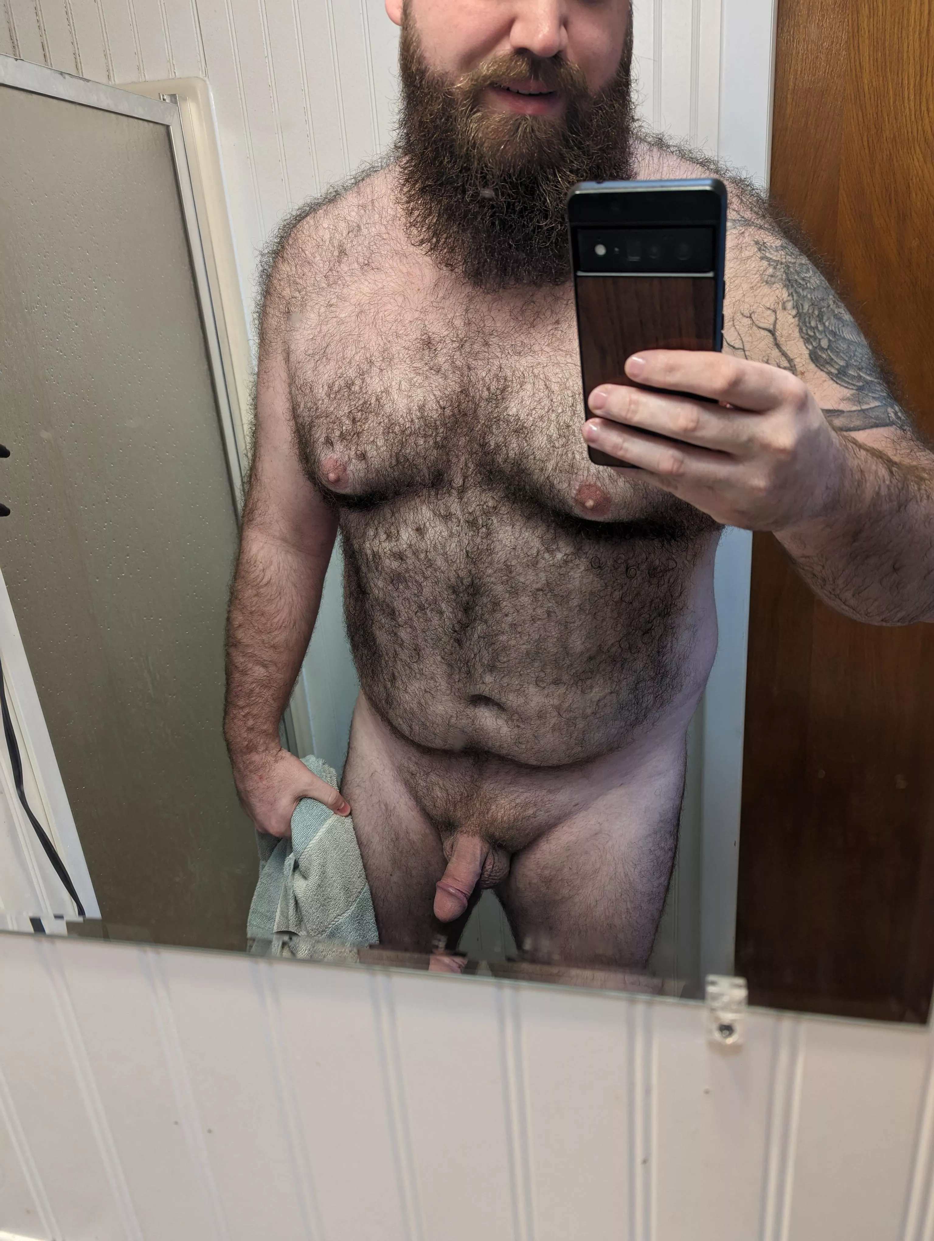 Dont you wish that you could be there when I walk out of the bathroom like this? posted by BeardedAnonnn