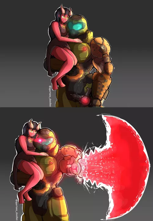 Doomguy and Dahlia, my demon girl OC from my Doom fanfic 