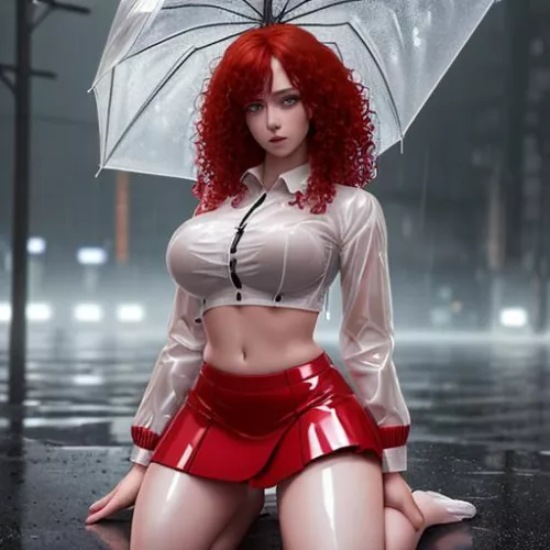 Girl white latex tank top in rain #dalle2 #AiArtwork #digitalart #OpenAI by Flat-Night1981