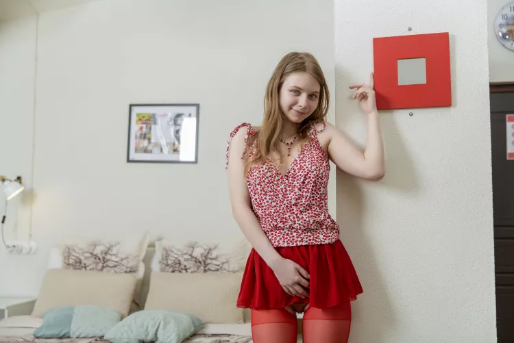 in a red skirt by famegirls