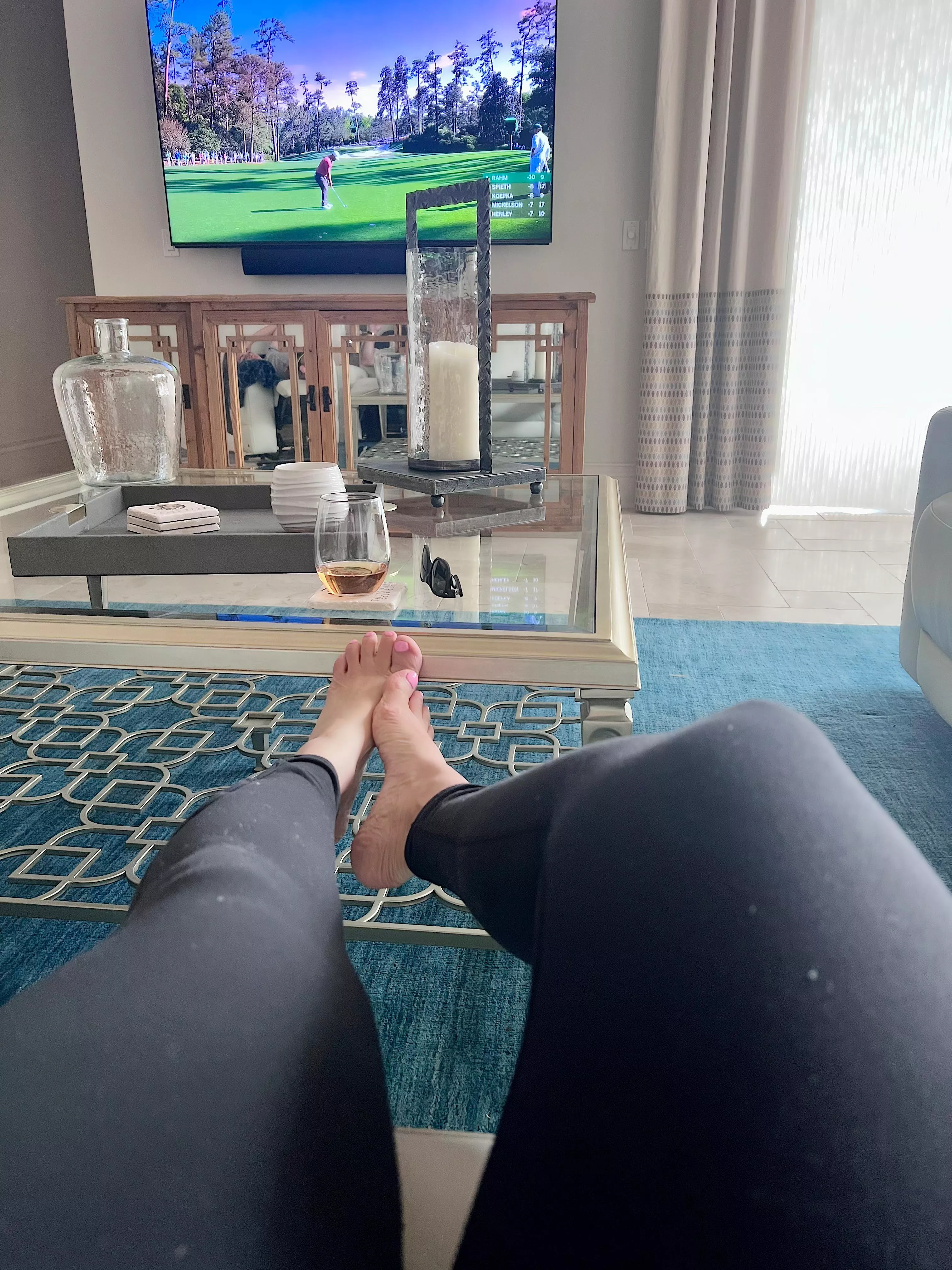 Masters Sunday…with my baby pink toes and rose’ posted by Dontchoosepoorly_