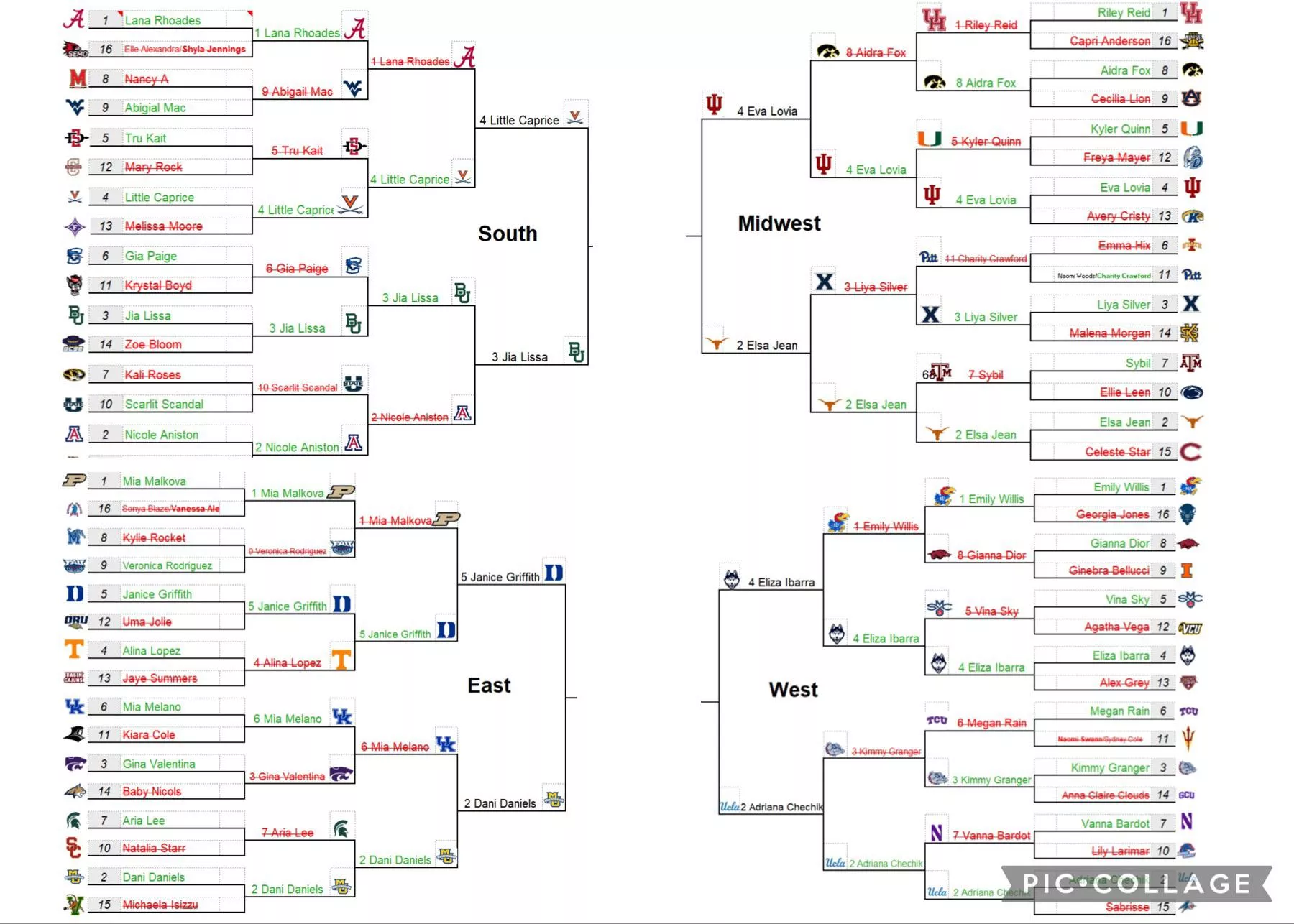 Pornstar March Madness: Bracket update before the Final Four starts. Which region had the best group of pornstars?(Note: 15 in south is Blake Eden but it got cropped out) [South] [Midwest] [East] [West] posted by Suspicious-Eagle9537