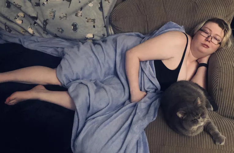 My partner took this pic of me and my cat resting, what do y’all think :3 ? by EinarTheHentaiQueen