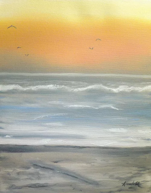 Farewell - painting of the sunrise at Mission Beach - San Diego CA - OC by Normal-Stretch6688