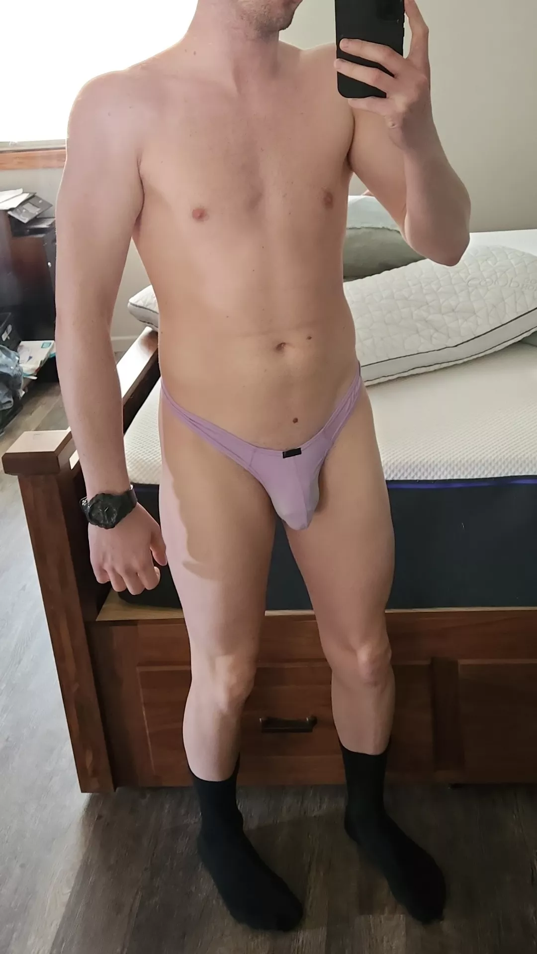 Hubby always has a cute thong on posted by Separate_Purpose6687
