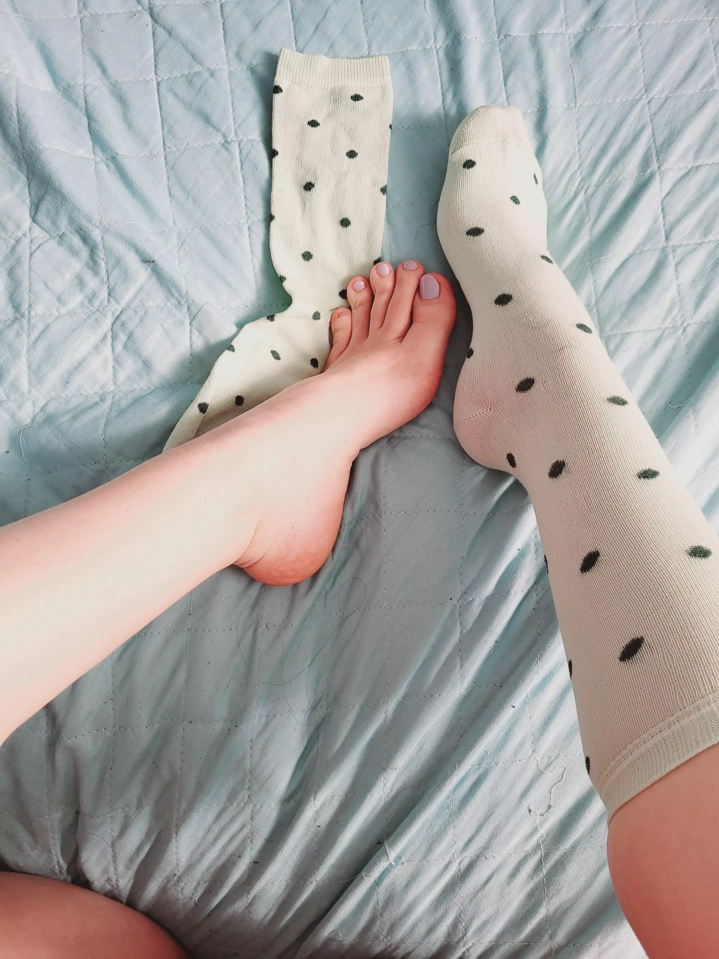 My newest addition to the sock drawer (dotted white long socks) OC posted by SexyFootie