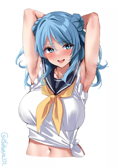 Urakaze's Sweaty Armpits & Exposed Midriff (Ebifurya) [KanColle] by llamanatee