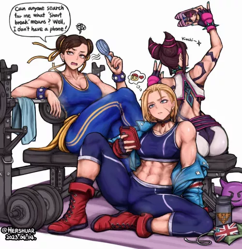 Chun-Li, Cammy, and Juri (Hershuar) [Street Fighter] by Kuro-Oji