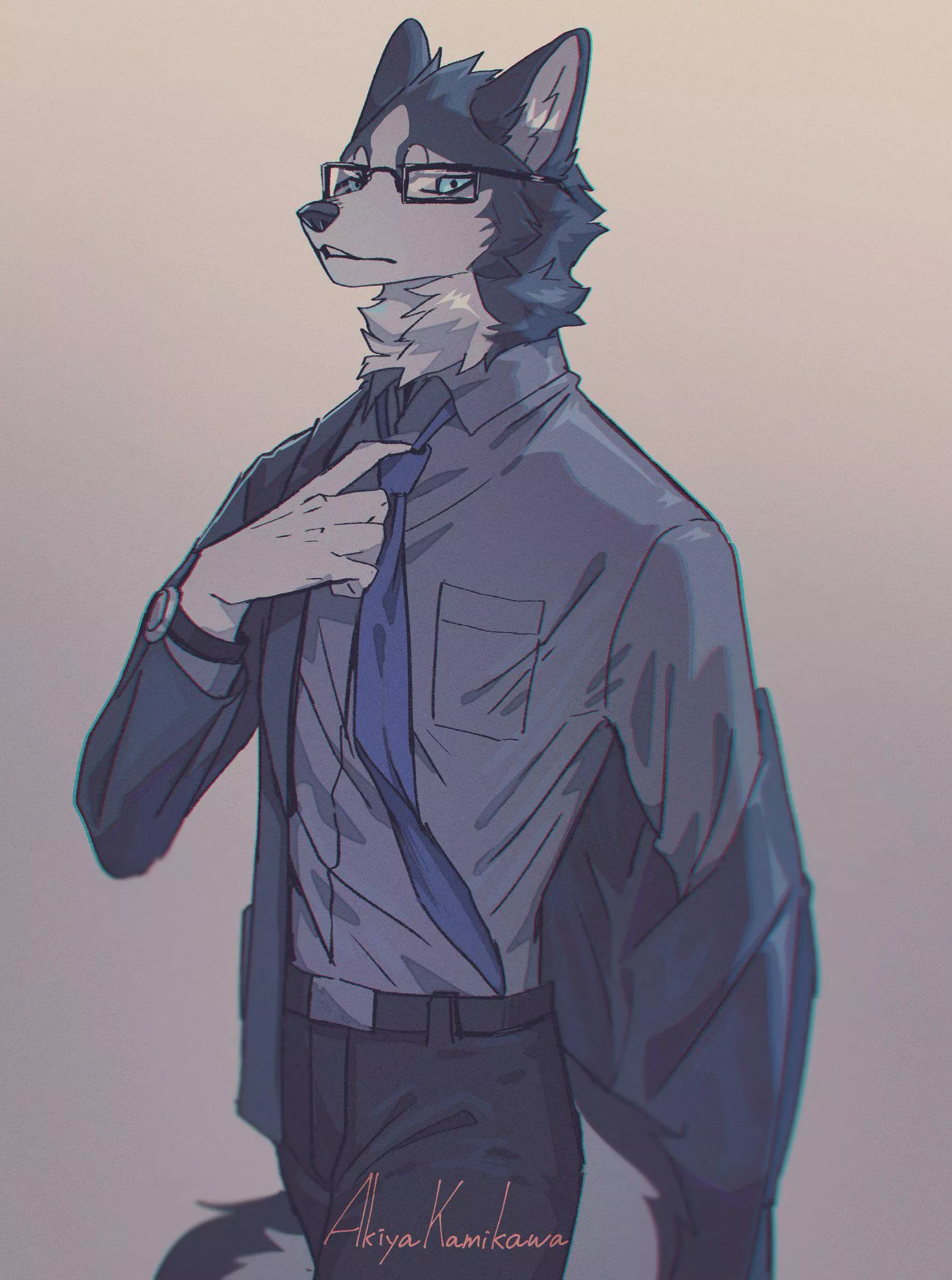 Husky+glasses+suit=🔥🔥🔥 (by me @AkiyakamikawaX on twitter) posted by AkiyaKamikawa