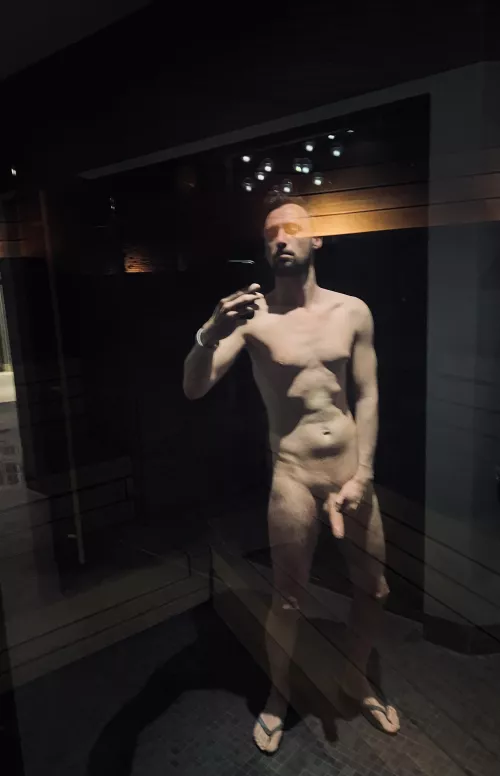 I love to show off in the public sauna 🍆😊 by SnakeyShow