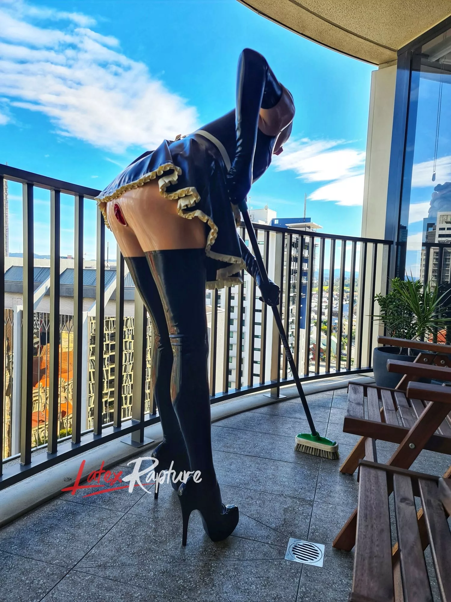 My owner asked me to clean your balcony 😈😈 there is a whole series of this set posted by LatexRapture