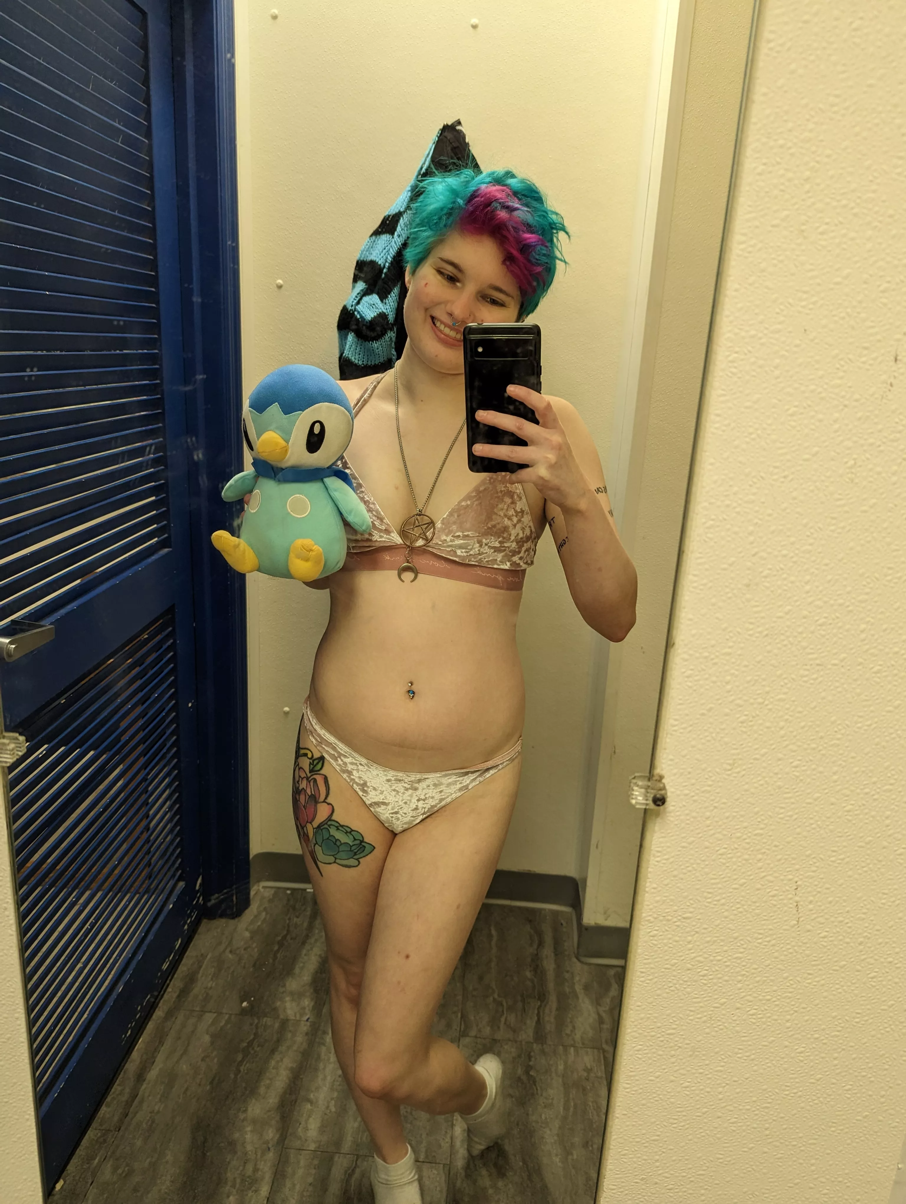 Piplup matches my hair! Goodwill was giving. posted by vampirepriestpoison