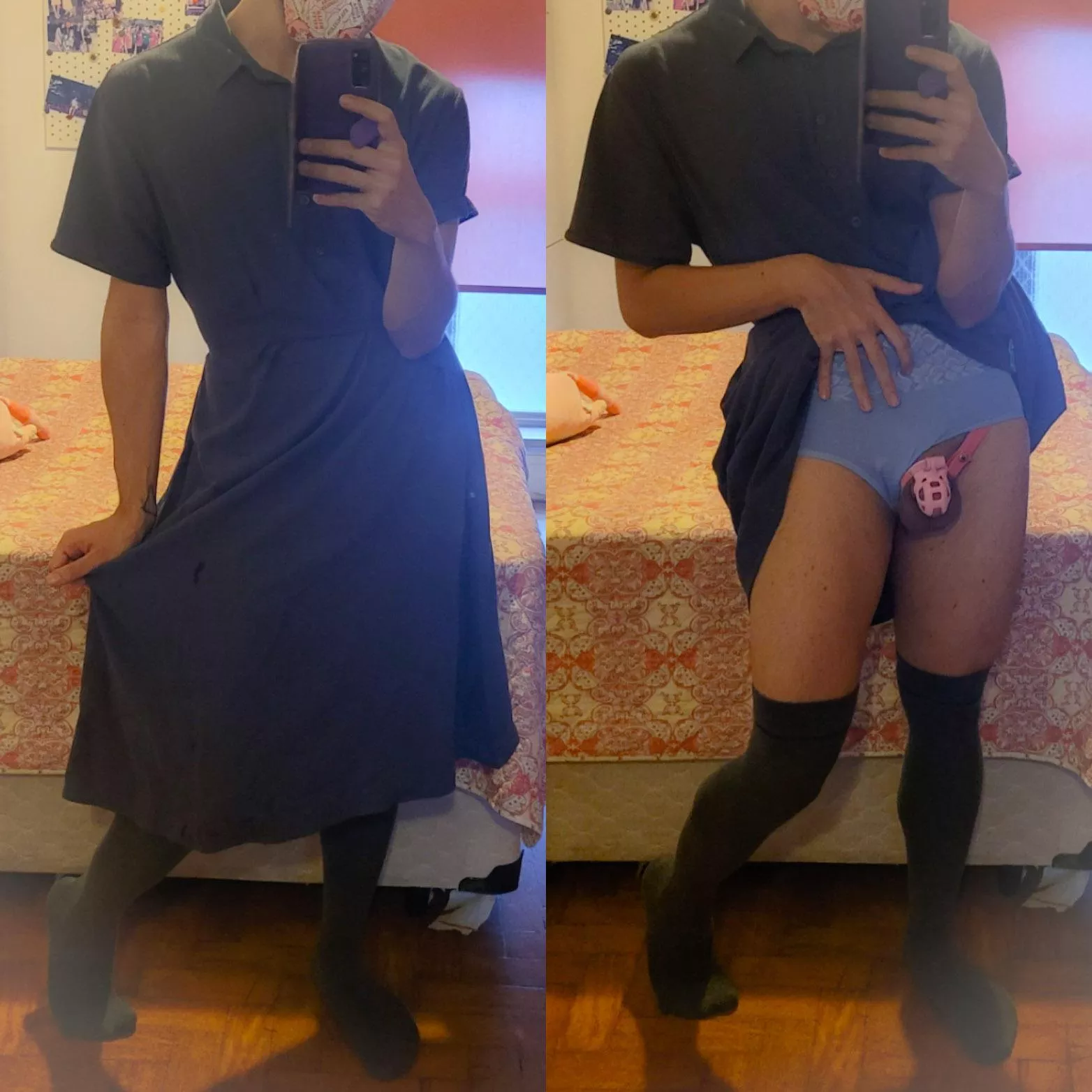 New dating outfit and new dowsized cage. Slowly getting to the point of no return as a femboy 💜 posted by maty_kiwi