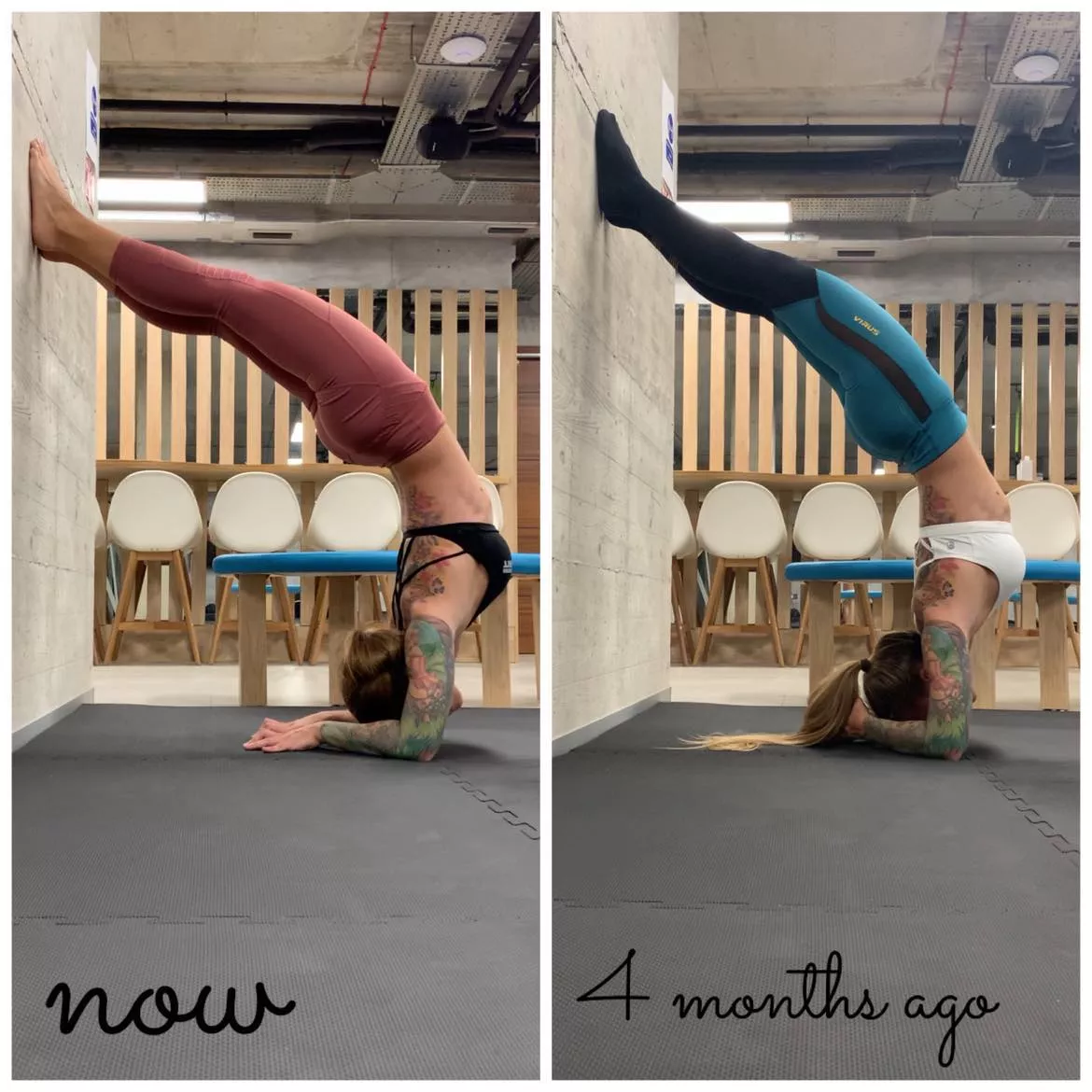 One of my biggest weaknesses, but... spine flexibility progress. (look at the line on the wall) posted by sagittarinaofficial