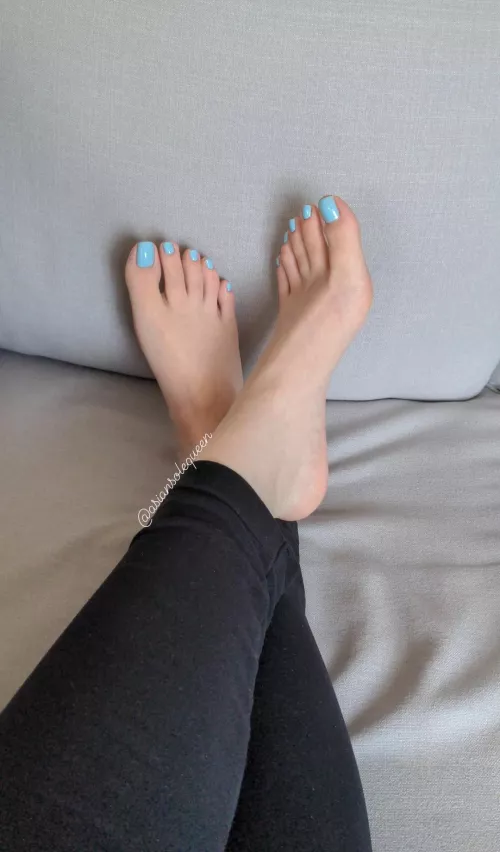 New pedi, is light blue one of your fav colors on me? 🤭💙 by asiansolequeen