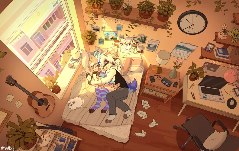 Sunday snuggles☀️💕 | Art by me @Vulkiri on Twitter (commission) by Vulkiri