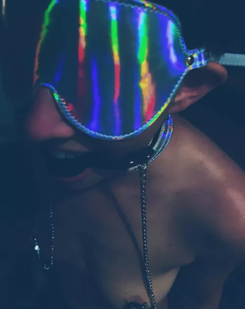 Collared, gagged, blindfolded and clamped..still smilin by WaxNoodles