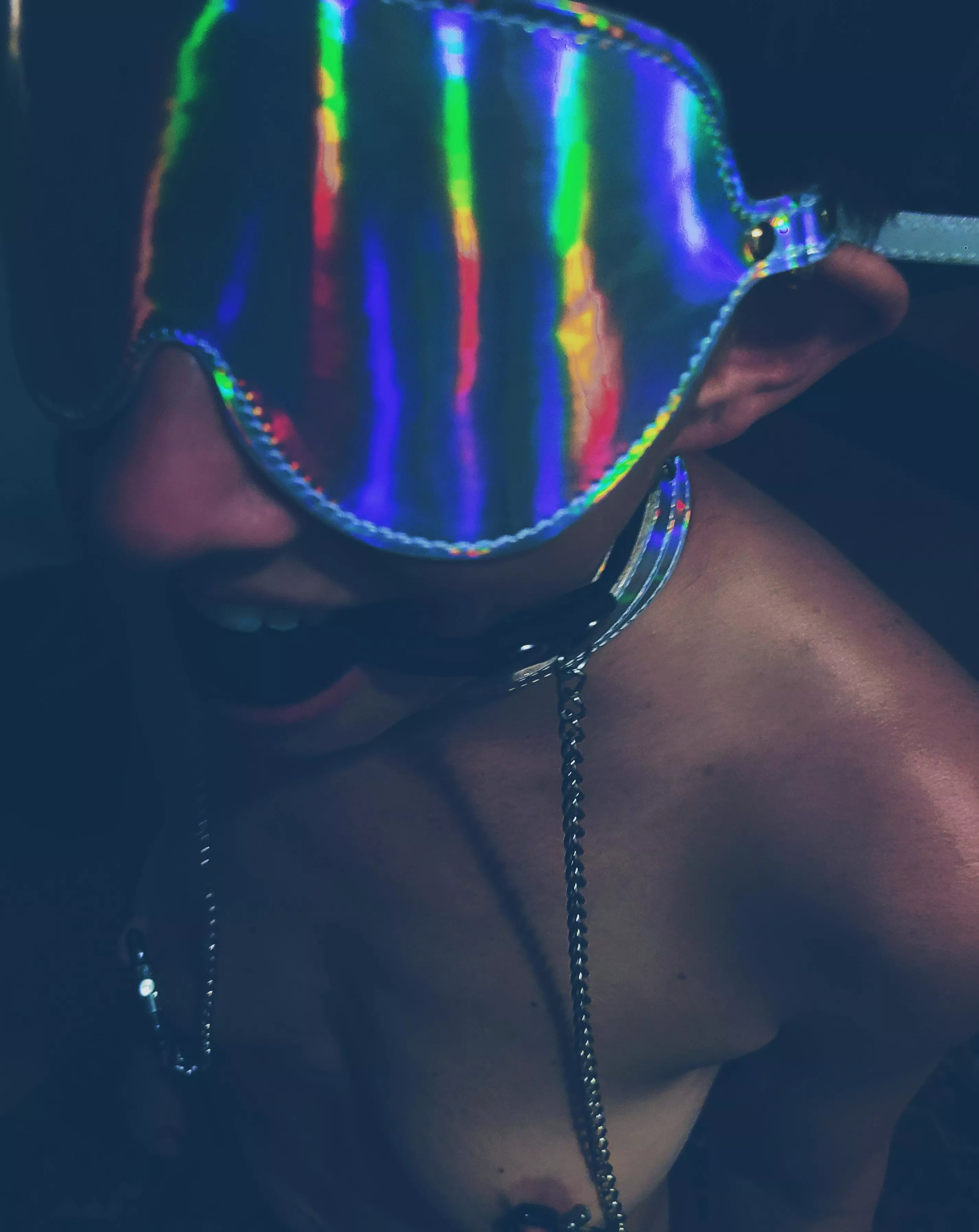 Collared, gagged, blindfolded and clamped..still smilin posted by WaxNoodles