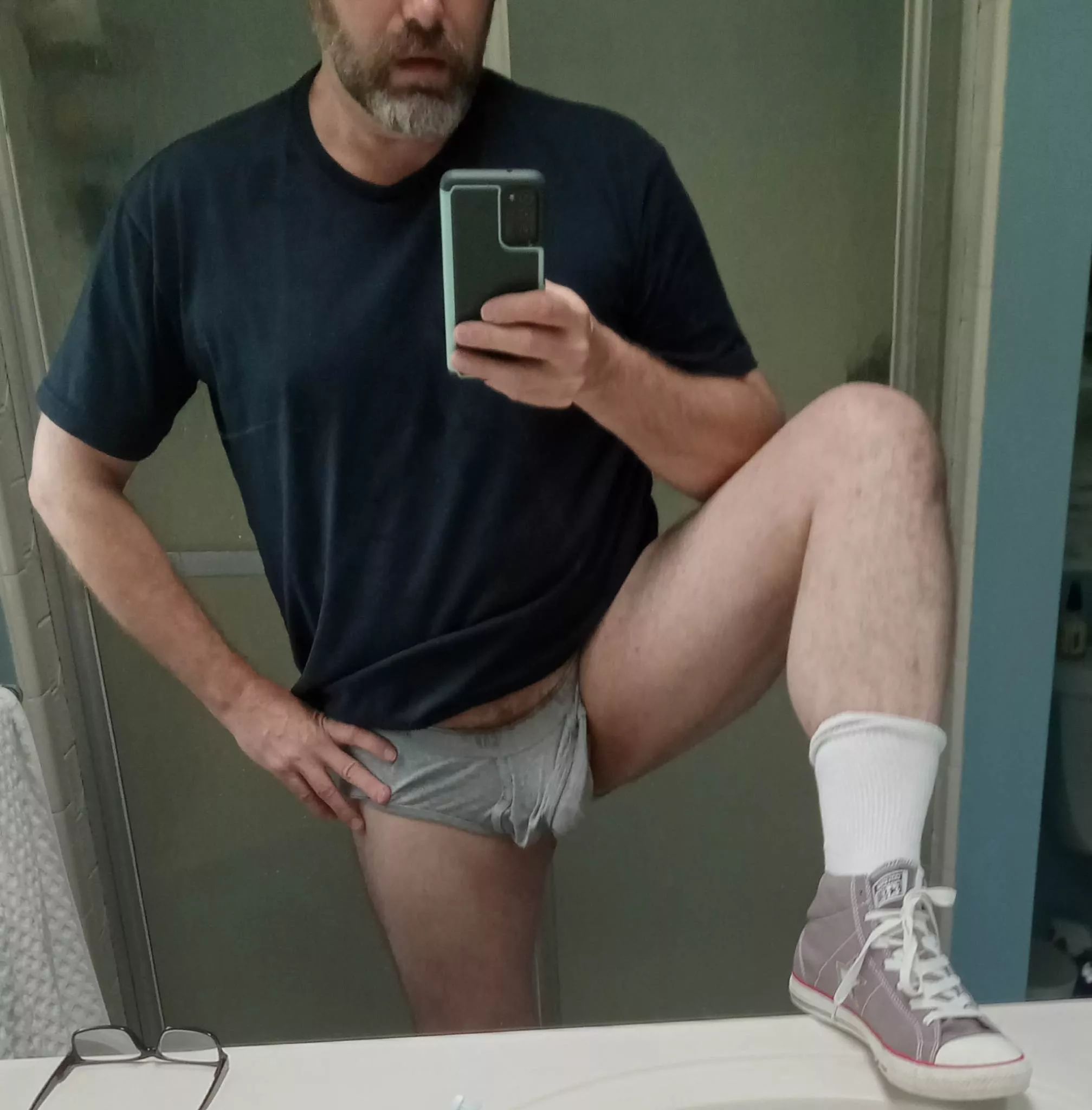 Dad in socks, sneakers, and Gap briefs. posted by housepaintermale