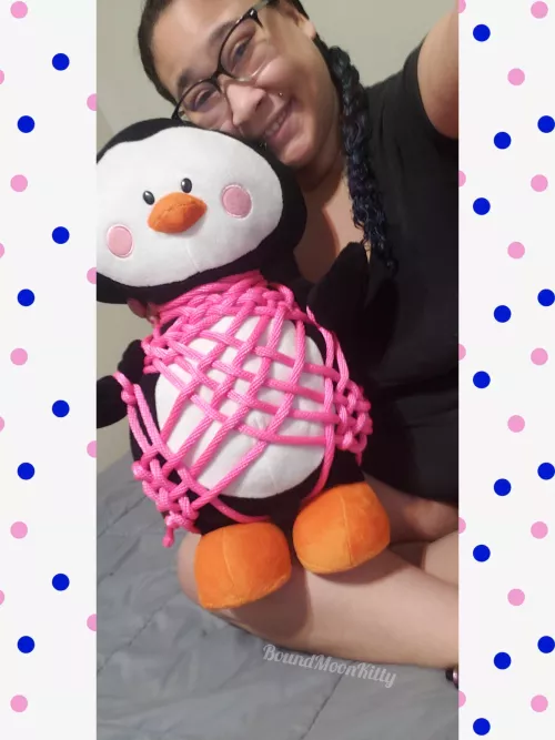 I practiced on my stuffie before tieing myself for the first time. I think it turned out super good! by BoundMoonKitty