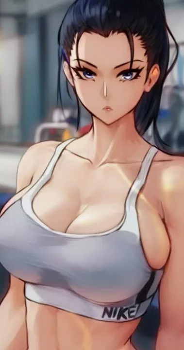 LF Color Source: 1girl, fair skin, black hair, Nike gym clothes, workout, looking at viewer, midriff posted by NashiroSenpai