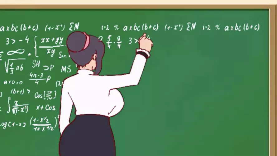 LF Color Source: teacher, tied hair, skirt, button shirt, facing away, big breasts, black hair by Secondchances1989