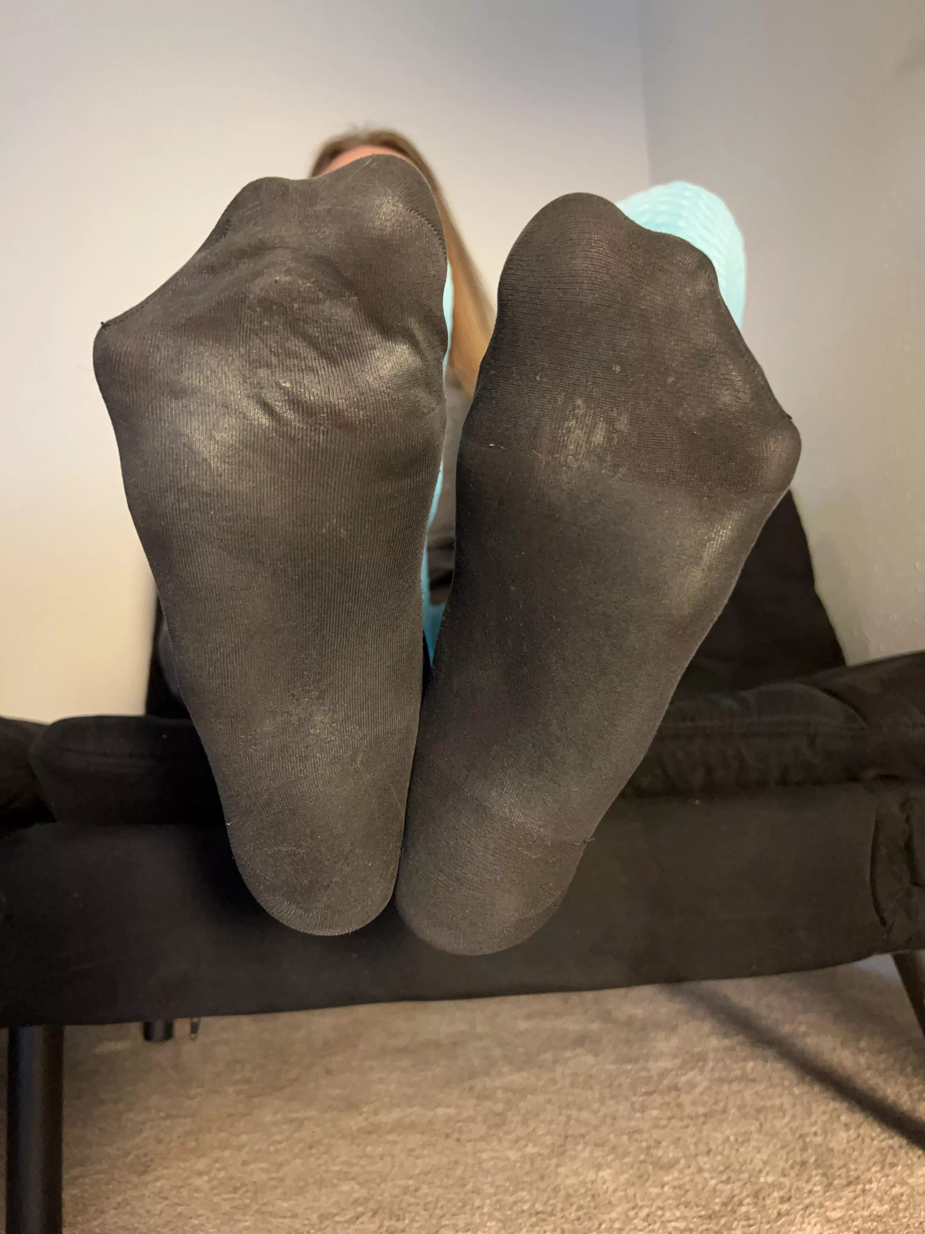 [M] Thin black socks. Sweaty too can you tell as they're stuck to my sole? posted by Wolfpause