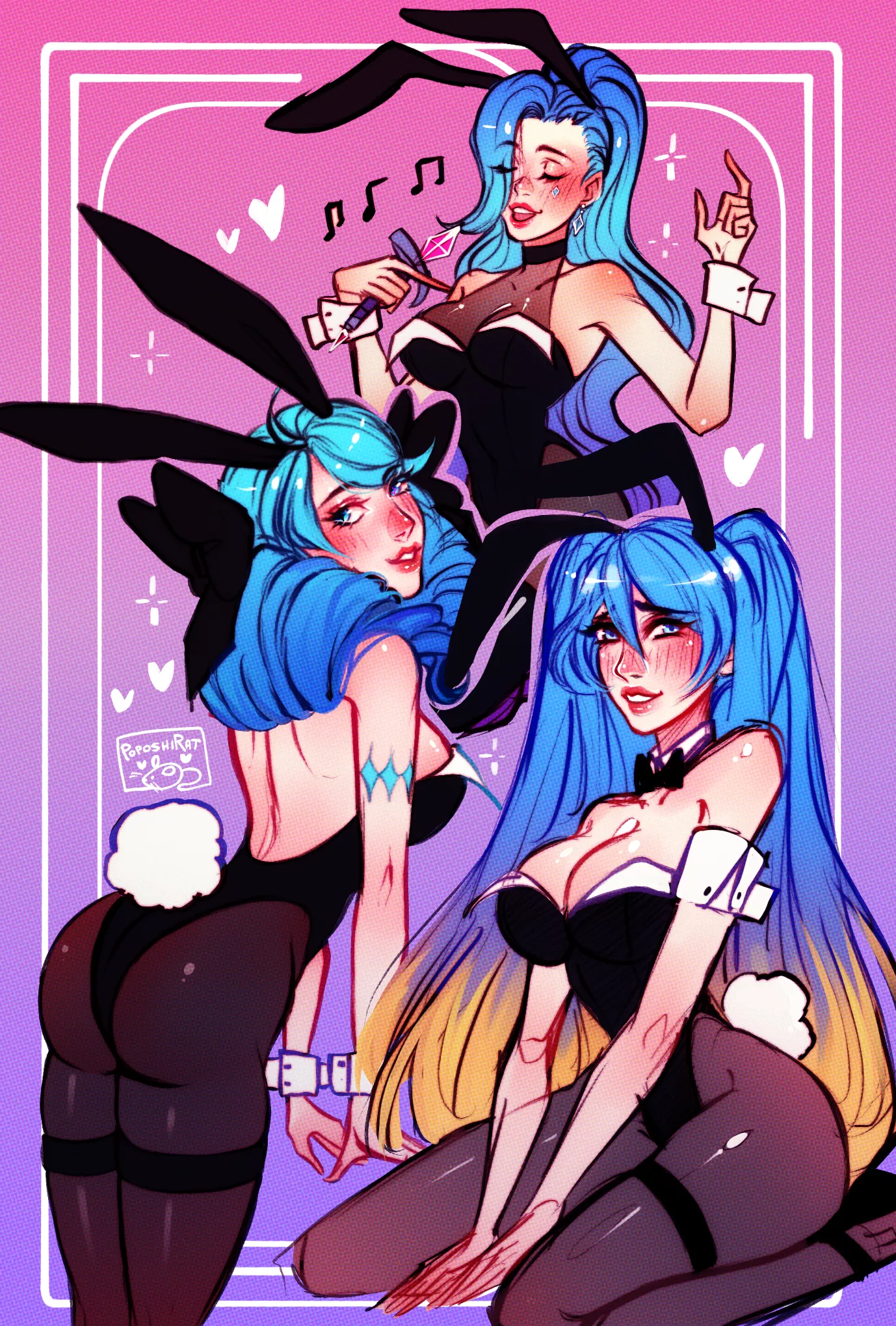 Sona, Seraphine, Gwen Bunny suit ( Poposhirat ) posted by EdgyMaruchan